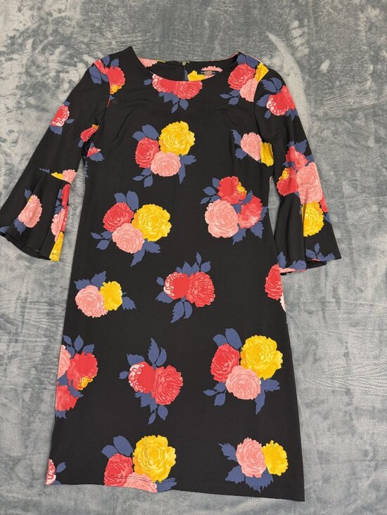 Tommy Hilfiger Dresses & Skirts - Tommy Hilfiger Womens Dress Size 10 Floral Print Black Multicolor 3/4 Bell